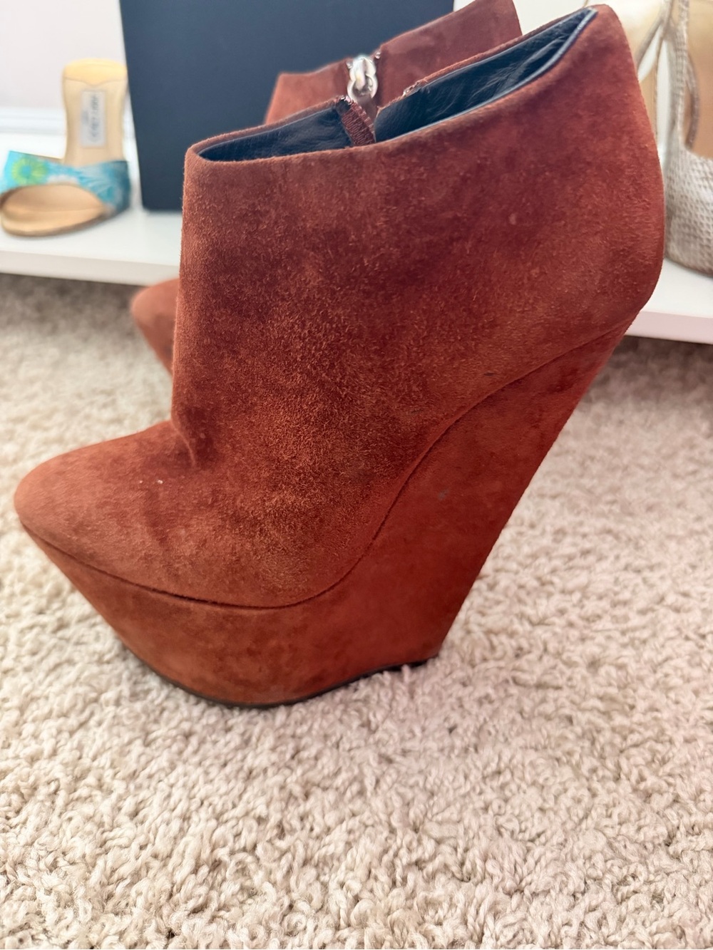 Giuseppe Zanotti Rust Suede Wedge Ankle Booties
